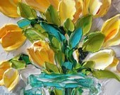 Yellow Tulips Original Wall Decor Small Impasto oil Painting Magenta