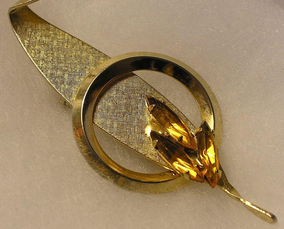 Handsome Vintage Circa 1950's Pin with Topaz Stones