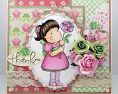 Handmade Greeting Card / OOAK Magnolia Tilda - Thank You
