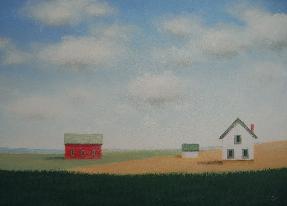 5 x 7 Old Farmstead Red Barn Farmhouse Landscape Miniature Original Fine Art Painting