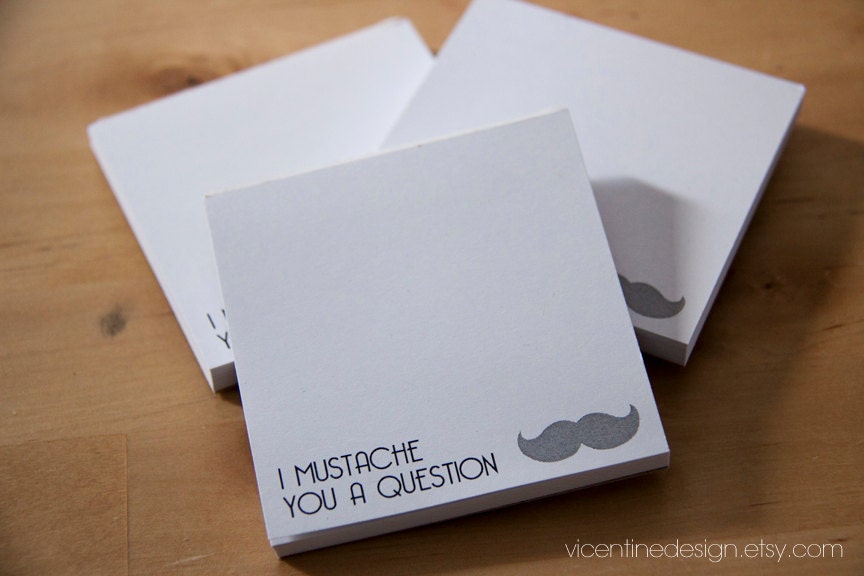 Mustache Note Pads - Birthday Gifts - Just Because - Gift Ideas - Notepad - Noteblock - Note card - March Break