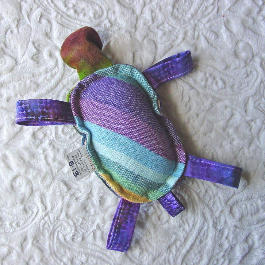 Double Rainbow RR Wrap Scrap Turtle with Rattle - Attachable Toy - Cotton Velveteen