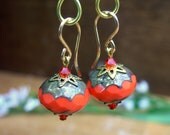 Bright Orange Czech Glass Earrings