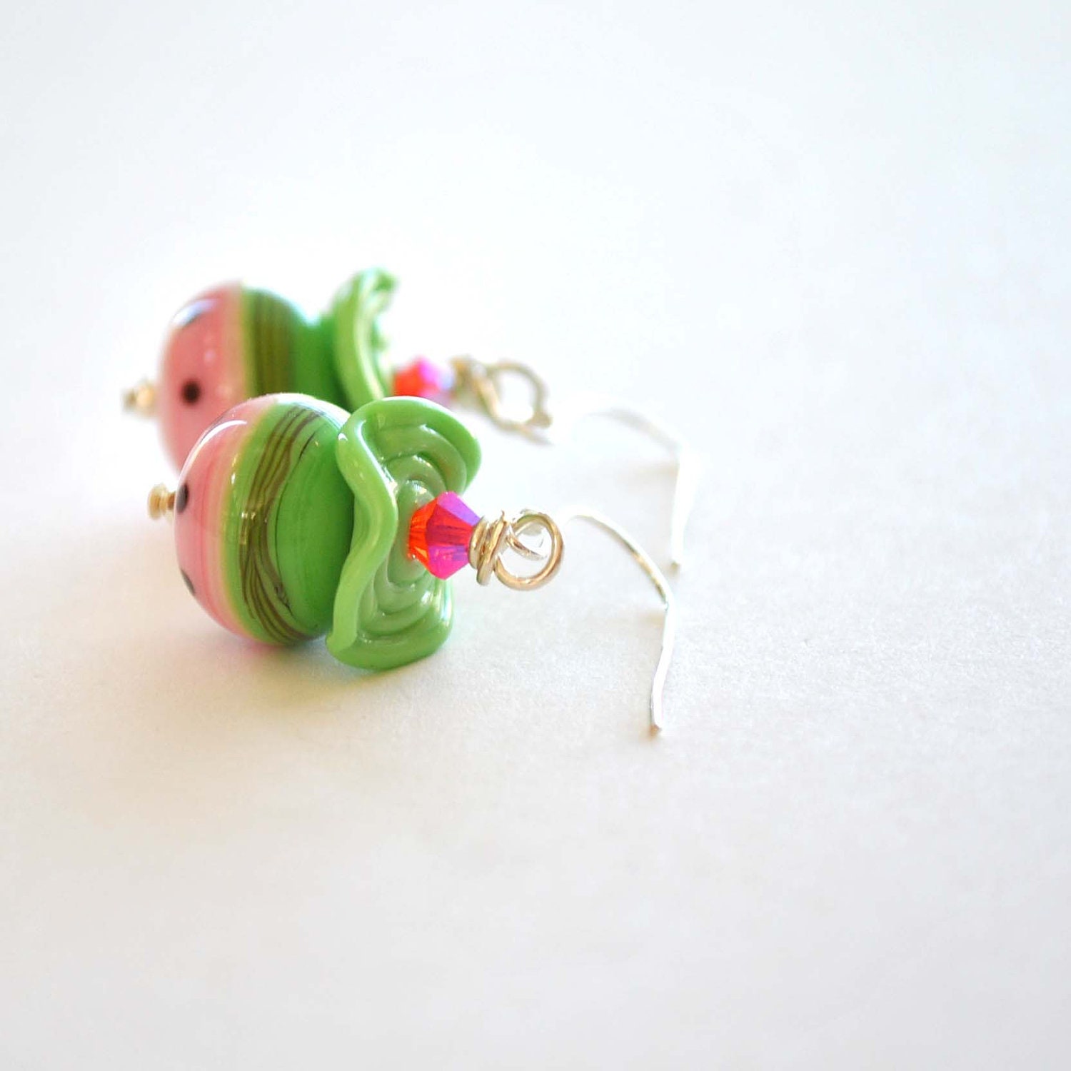 ON SALE Pink Watermelon Glass Earrings