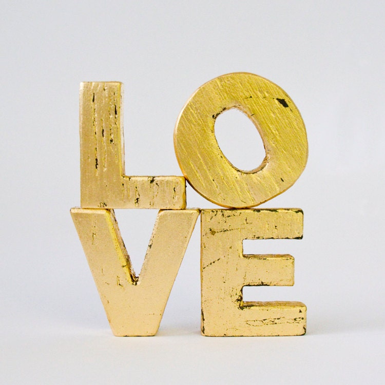 LOVE Primitive Gold Leaf Wood Letters
