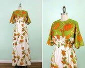 Floral Bohemian Maxi Vintage Dress - Medium Large