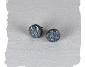 Grey Round Stud Earrings with Wheat Fields and Surgical Steel Earring Posts