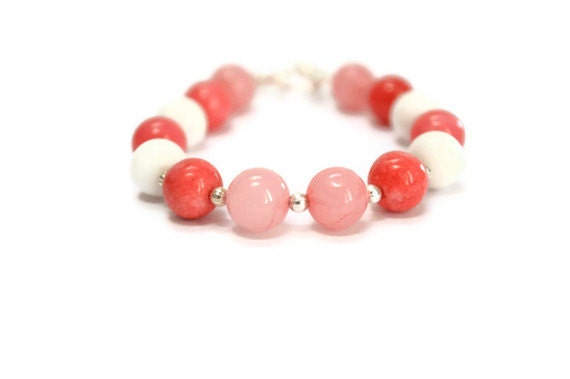 Pink Bracelet, White Peony, Cotton Candy Bubble Gum, Pastel Pale Bright Spring Fashion Gift For Her Under 20 Riverstone  - Tulips