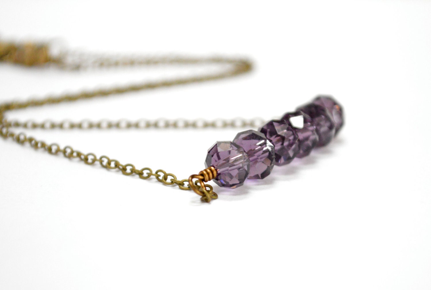Purple Necklace, Amethyst Eggplant, February Birthday, Minimalist Fashion Antiqued Brass Wire Wrapped, Fall Fashion, Gift Under 25