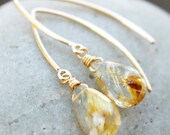 Gold Rutilated Quartz Earrings - Gold Filled