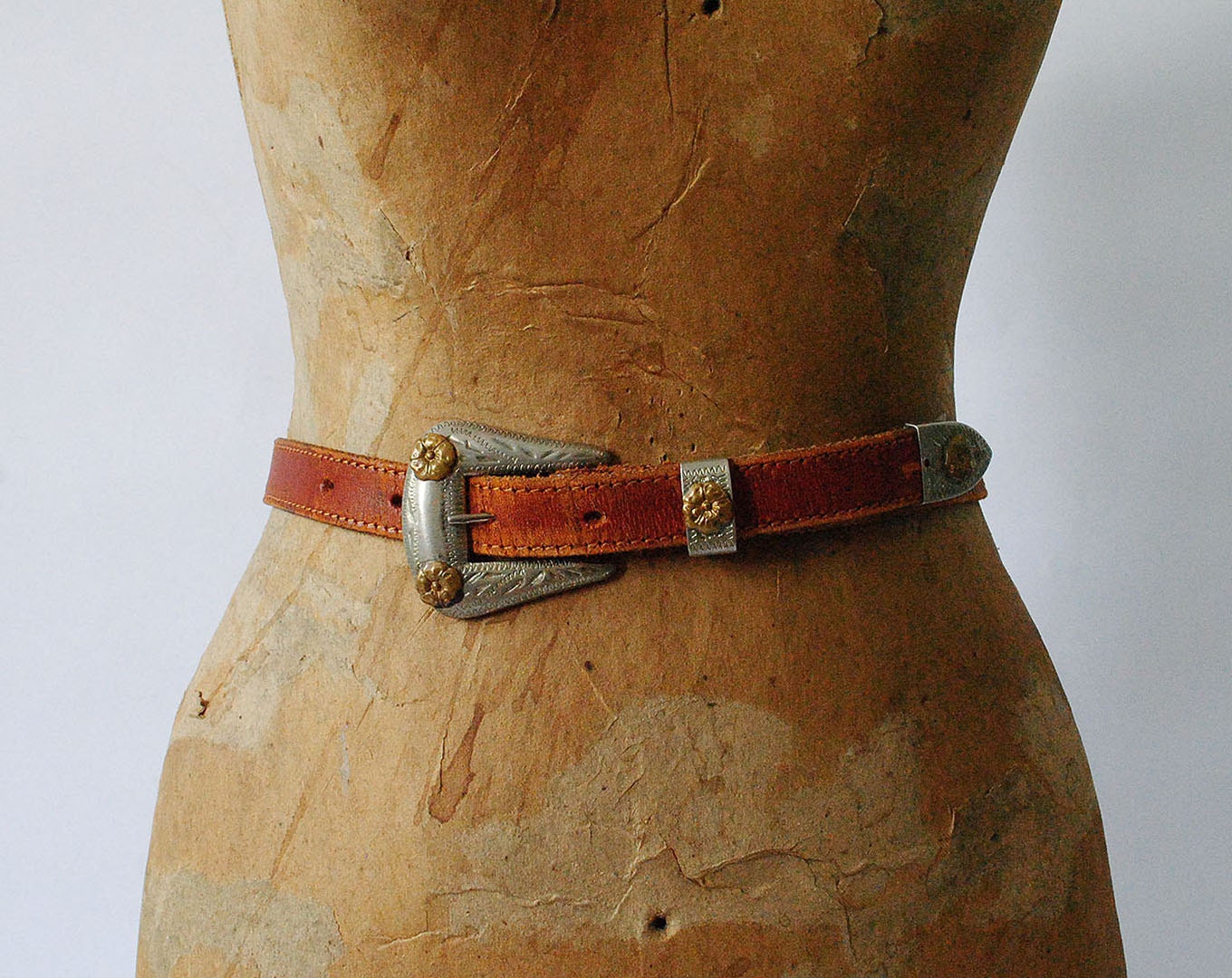 Vintage Frye Thin Brown Leather Belt Silver Western Buckle