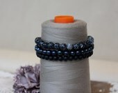 Black and dark blue Pearl Bracelet with Freshwater Pearls and semi-precious stones