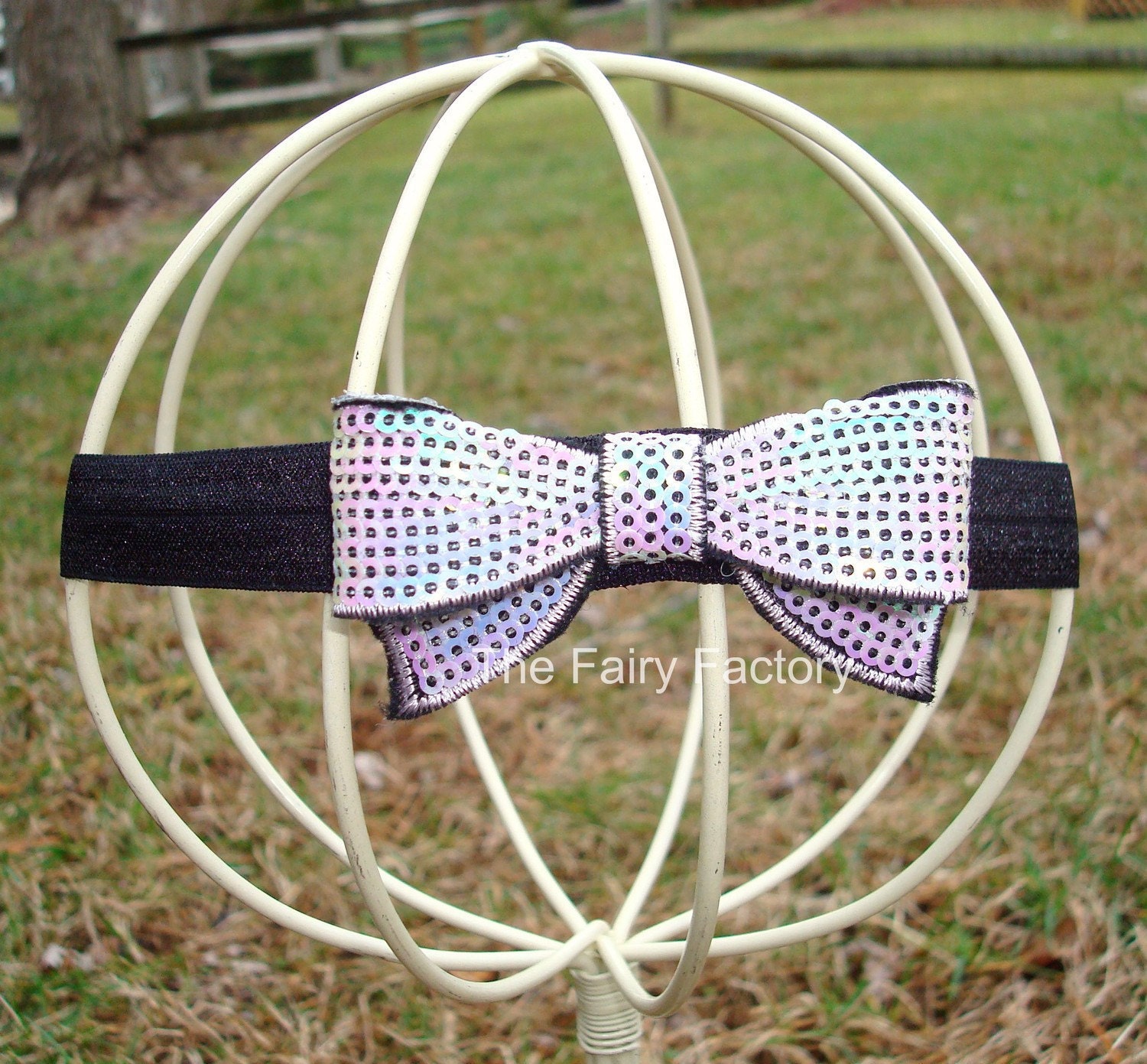 Black and White Sequin Bow Stretchy Shimmer Headband or Hair Clip - Rock and Roll - Infant Toddler Child Girl