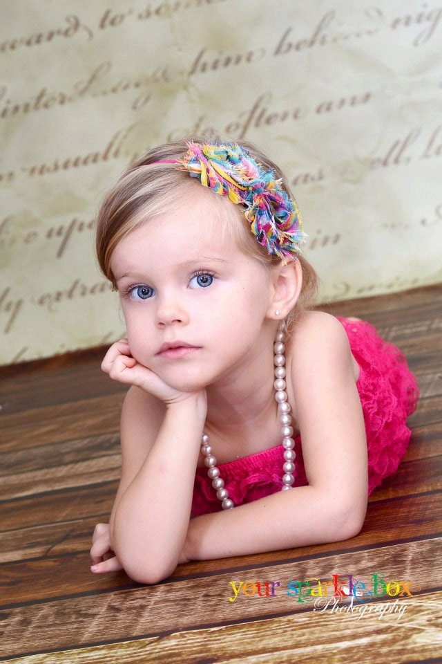 Rainbow Flower Headband - Multicolored Chiffon Rosettes Stretchy Hot Pink Headband - Carnival Fun - Baby Child Girls Headband