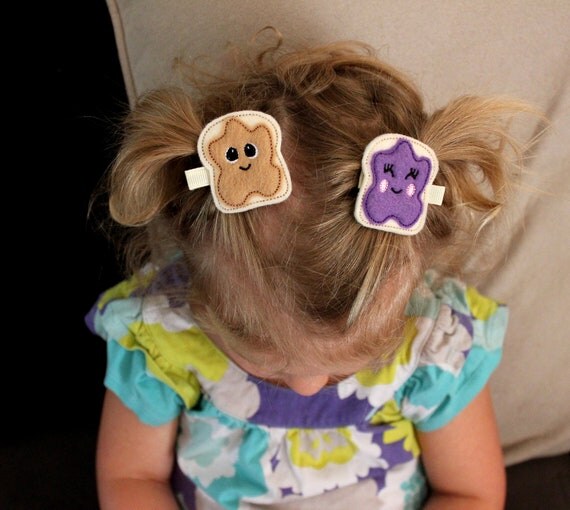 Peanut Butter and Jelly Hair Clips Girls Hair by DiddlebugsAndMe