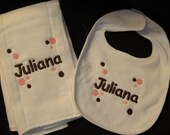 2 Color Poka dot Bib & Burpl Cloth set Personalized with any NAME (Any 2 Colors good for boy or girl)