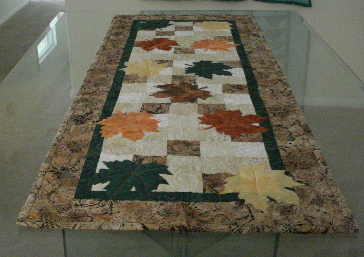 Quilted   Table Runner or Wall Hanging Batik Autumn Leaves