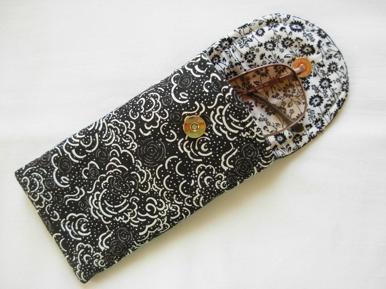 Glasses Case Quilted Designer Fabric White on Black