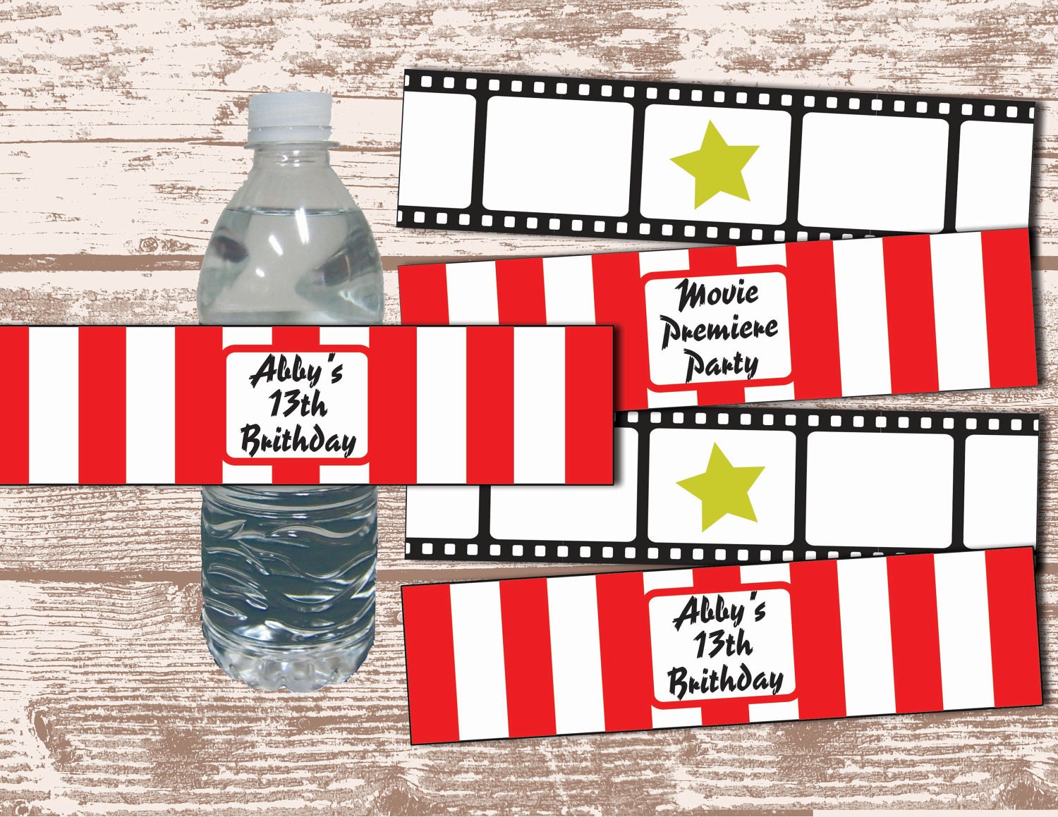PRINTABLE PDF Hollywood Movie Party Theme Water Bottle Label Wrappers Il_570xn