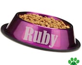 Small - Metallic Magenta Ruby - Personalized Stainless Steel Dog or Cat Bowl - Name