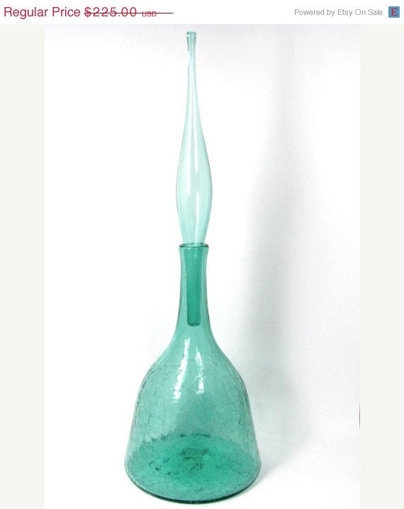 SALE Vintage BLENKO SEA Green Decanter Wayne Husted No. 6122-m Crackle Glass Floor Large