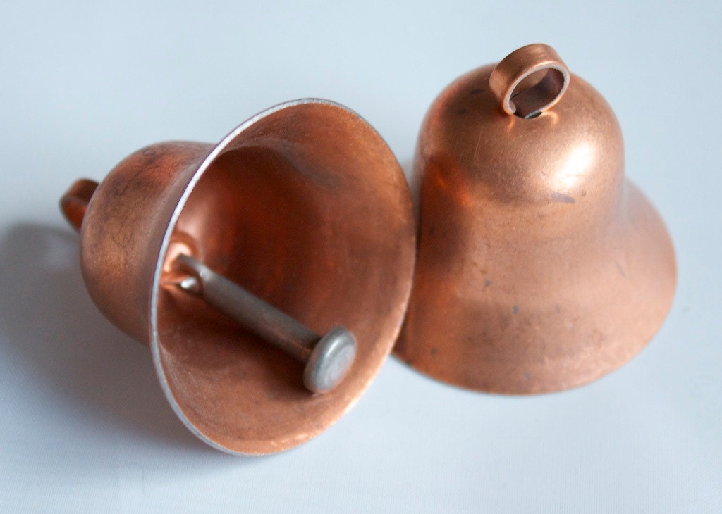 2 Vintage 1940s / 1950s Copper Coated Bells with Lovely Patina