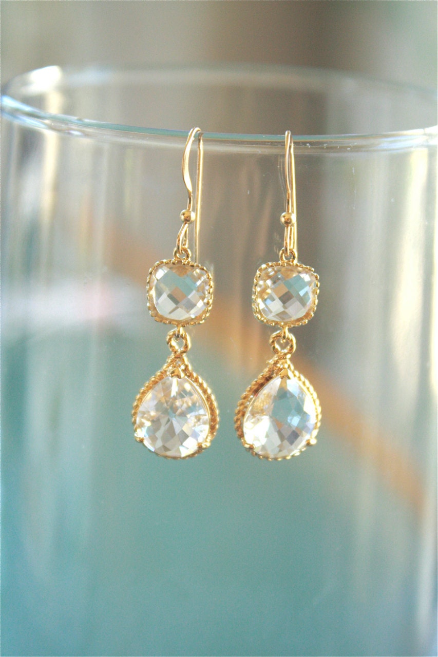 Wedding Earrings  Gorgeous Crystal Drop and Gold Bridal Earrings.  Wedding, bridal, bridesmaid