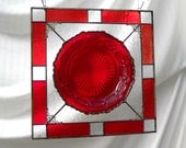 Vintage Avon Ruby Red Cape Cod Dish Stained Glass Plate Panel Suncatcher