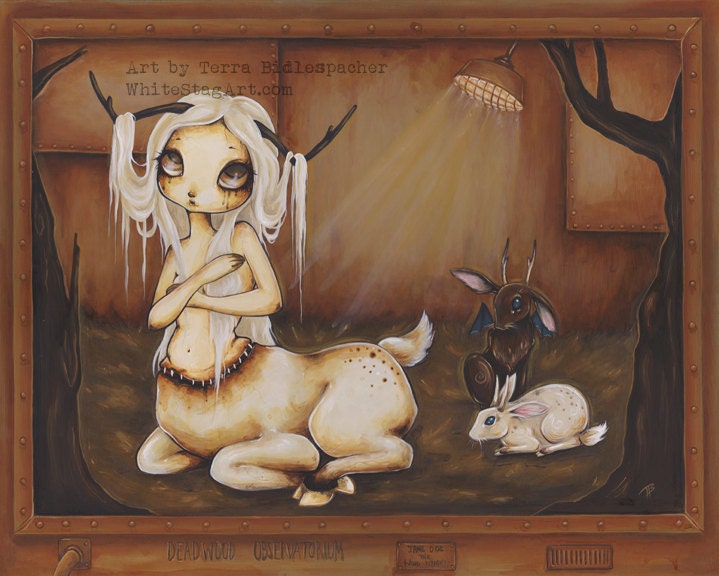 DeadWood Observatorium -  8 by 10 print - zombie undead deer girl human hybrid oddity