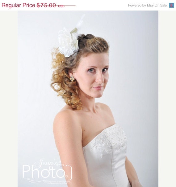 ON SALE hair bridal accessories, Feathered headpiece Flower, White feathers and flower Bridal Headpiece