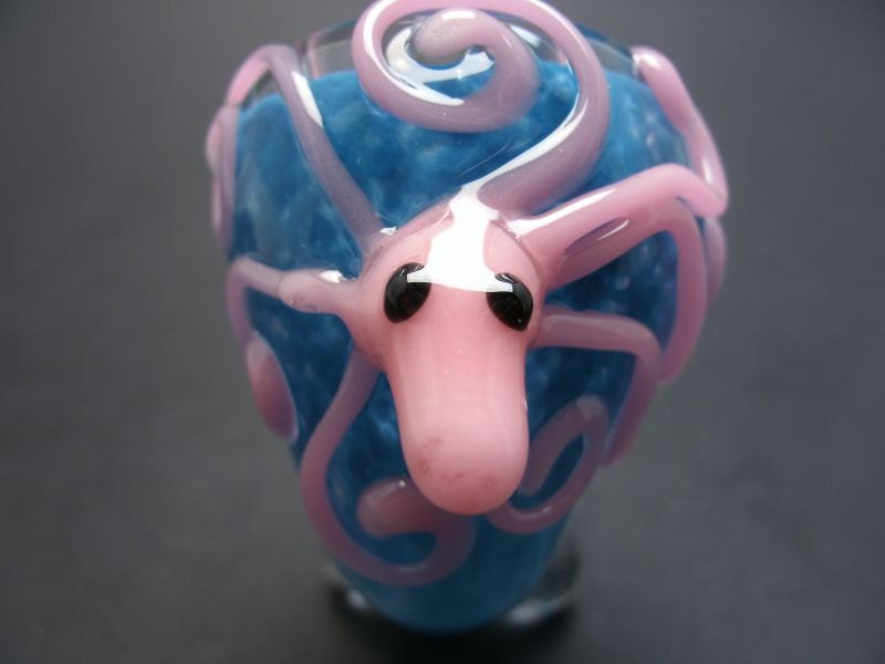 Pink Octopus on Dark Teal Sherlock Glass Pipe