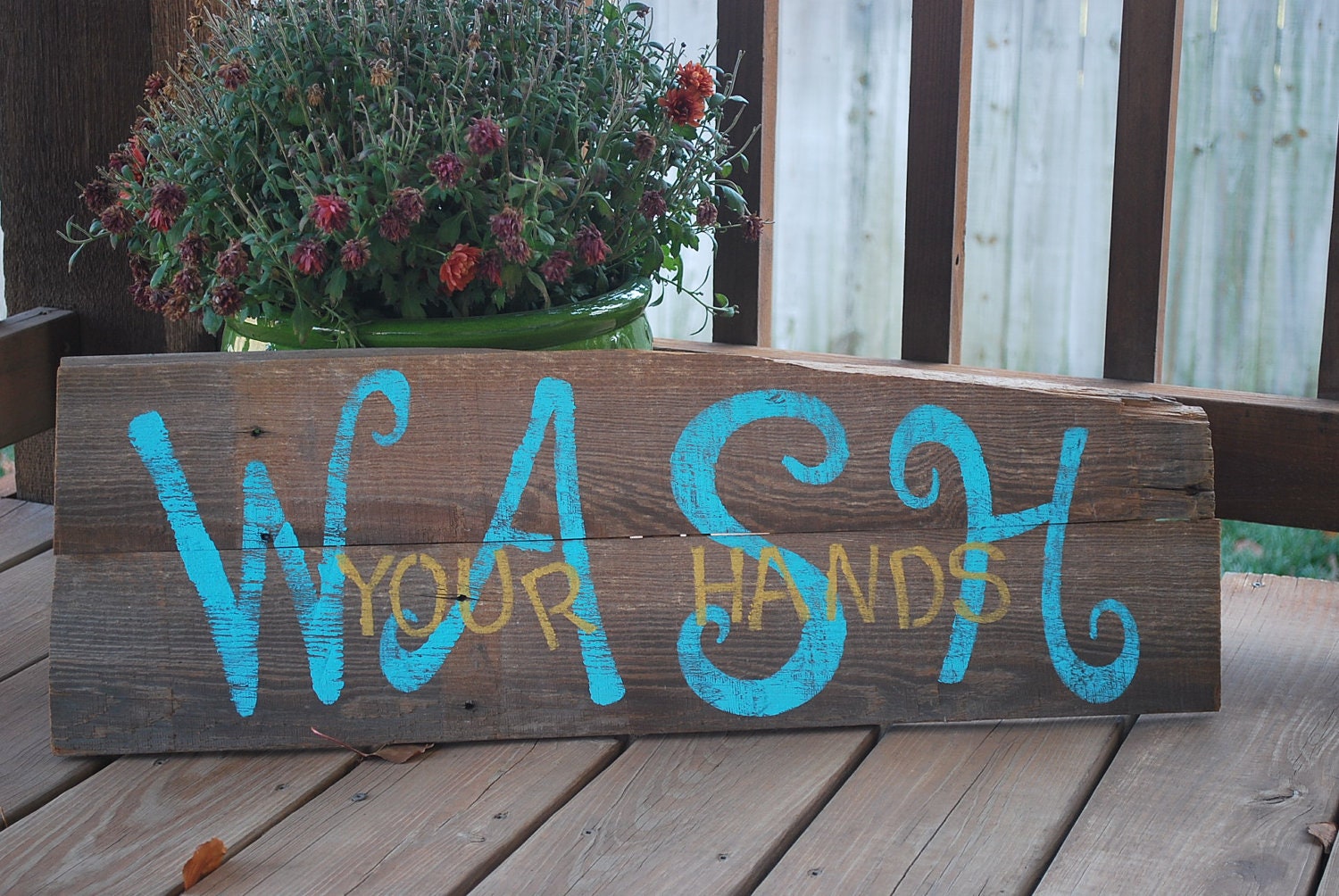 Reclaimed Rustic Barn Wood Sign-WASH Your HAndS