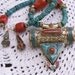 Exquisite vintage tribal ethnic Nepalese brass brasss coral and turquoise necklace