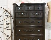 Painted Cottage Shabby Espresso Dresser with Aqua KnobsCH17