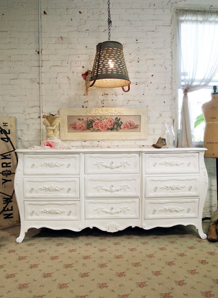 Painted Cottage Chic Shabby White Romantic Dresser DR429