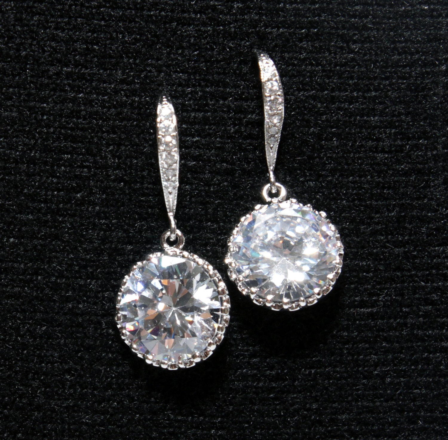 15% OFF Set of (6) - Pamela - Bridal Earrings, Bridesmaids, Clear White Large Cubic Zirconia Crystal, Big Diamond Earrings