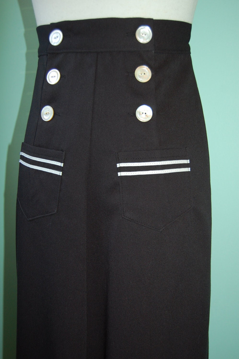 1930's 1940's vintage style black  cotton  sailor pants CUSTOM