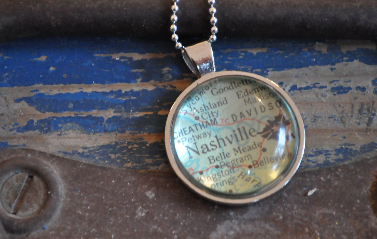 Map Pendant Necklace from Vintage Atlas Nashville Tennessee TN