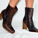 Vintage leather boots, 1970s boots, short leather boots, brown leather, Candies, Stacked heel, Made in Brazil, Size 7