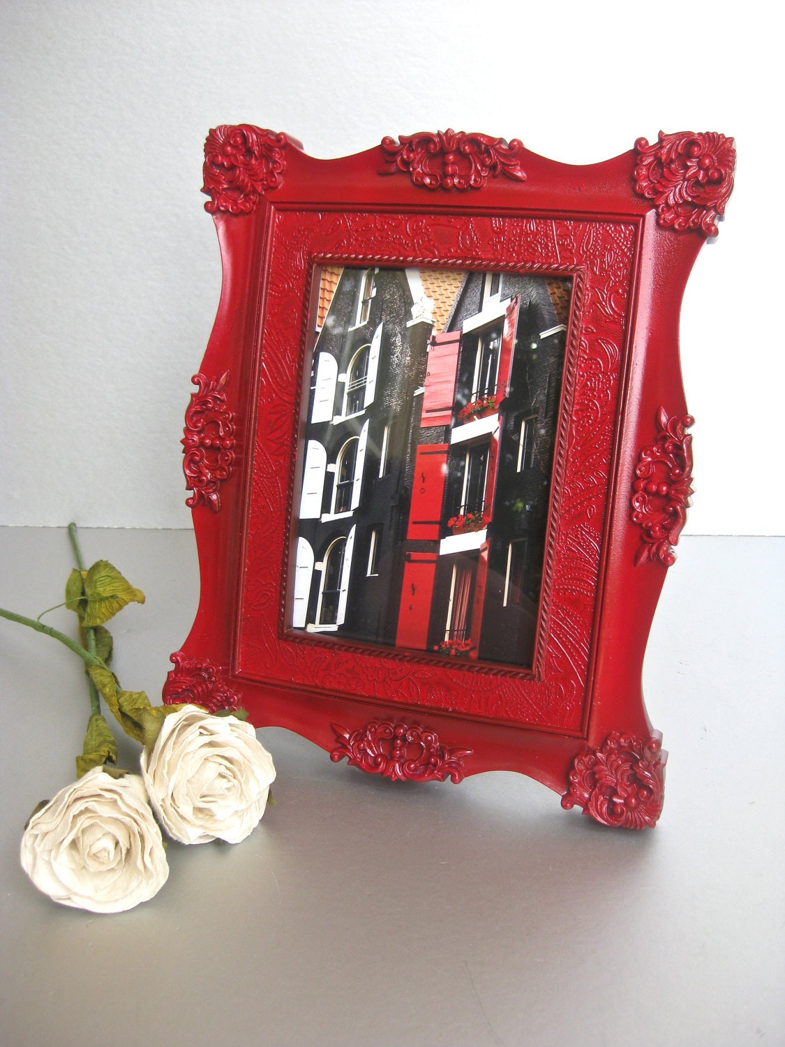 Vintage Red Frame, Ornate Frame, Holland Apartment Print, Cottage Chic, French Country
