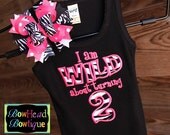 I am Wild about turning 1, 2, 3, 4, etc - Zebra and Hot Pink Birthday Applique Shirt, Tank, or Onesie and Matching Hair Bow Set