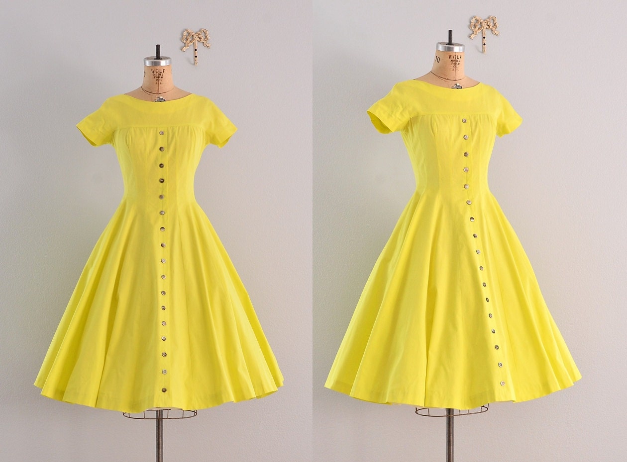 vintage 1950s "new look" dress / jonathan logan / 1950's limoncello dress
