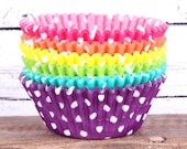 Girls Rainbow Dot Cupcake Liners in 6 Colors - Standard Size Liners (60 COUNT - 10 each)