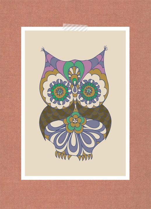 Retro Owl art for kids I ( Owl friend, Multicoloured print, Joyful playroom decoration )