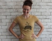 Coffee Cup Tshirt, Cotton Crewneck Tee Shirt, Dyed mustard or Custom Colors
