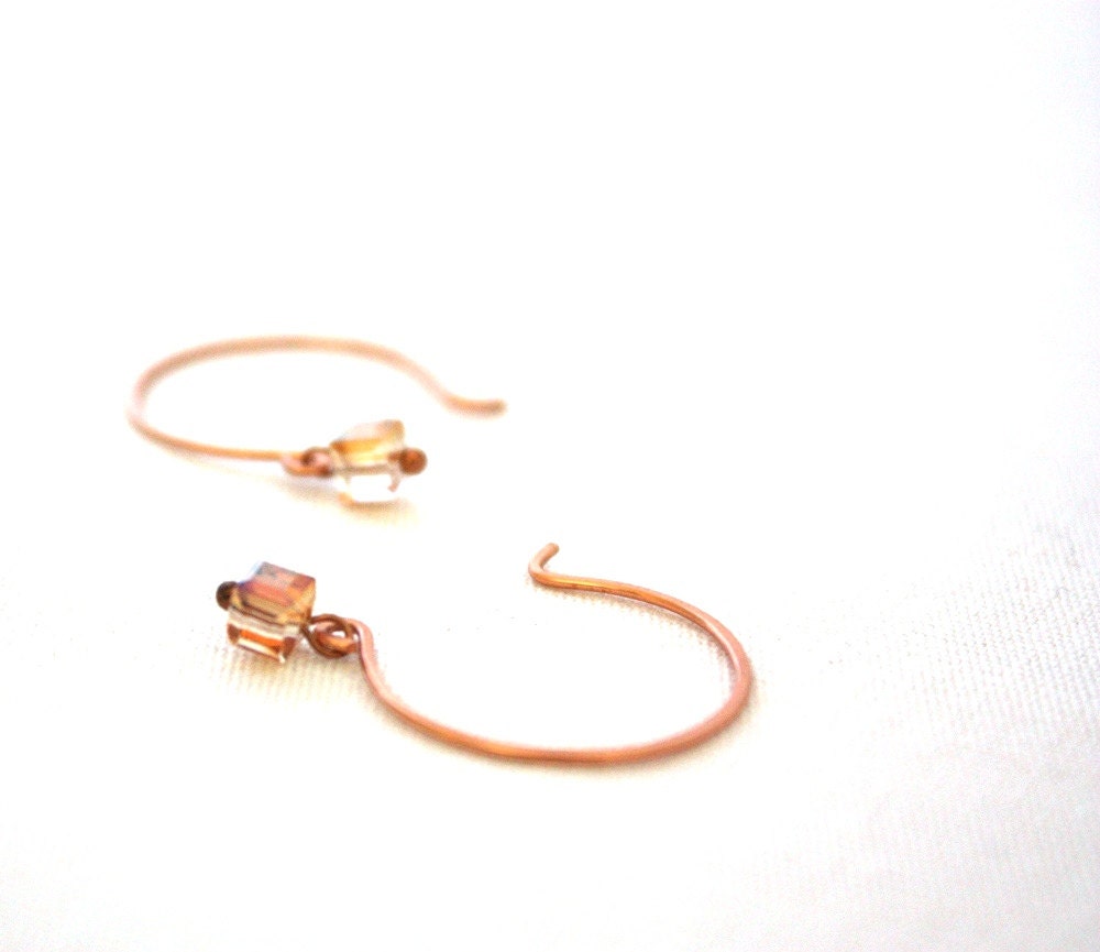 Geometric Jewelry / Minimal Earrings : Copper and Peach Cube Earrings