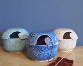 ceramic yarn bowl with lid in Delphinium blue