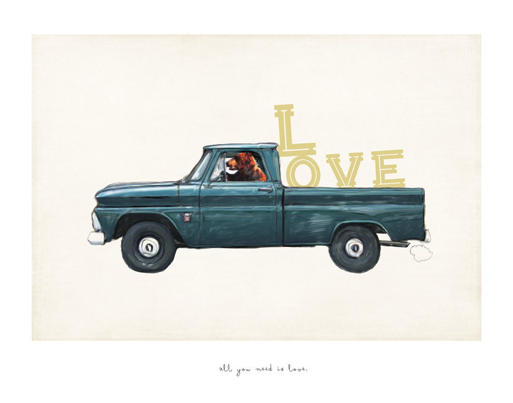 Cool Truck Bear All You Need Is Love-Limited Edition Giclee