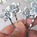 Silvery Flowered Bobby Pins Set of 4 Silver pins With Silver Satin Flowers and Rhinestone centers