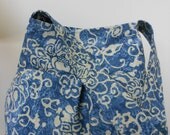Pleated Hobo  Shoulder Bag, 2 Pockets- Antique Blue Prints  - Ready to Ship